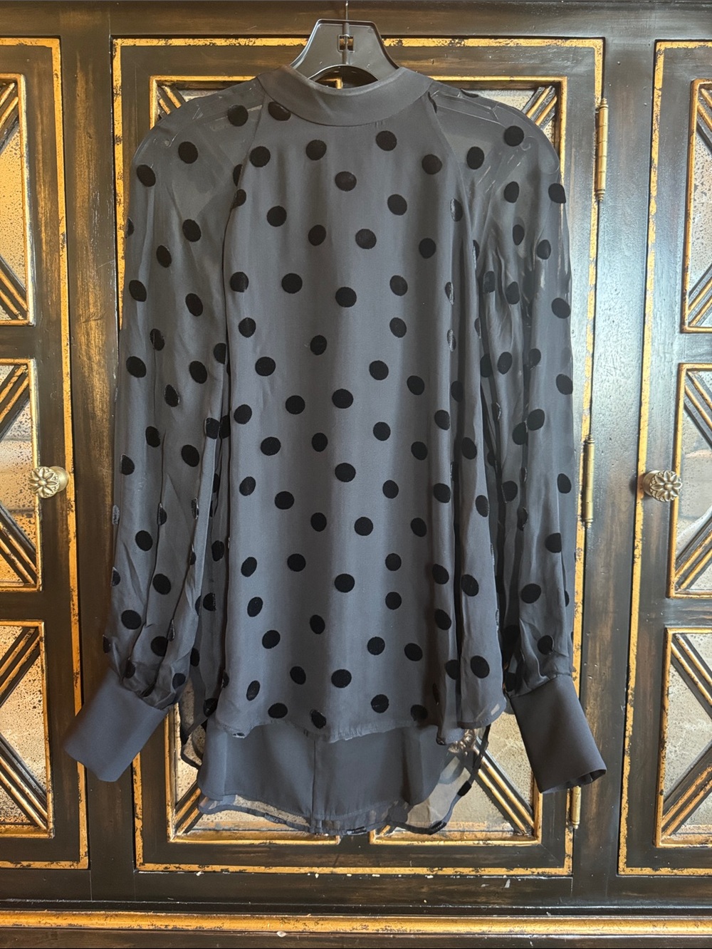 Equipment Black Polka Dot Sheer Long-Sleeve Blouse - Picture 1 of 3